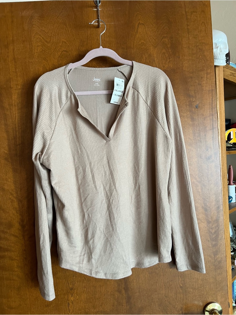Jenni Toffee Knit V-Neck Long Sleeve Top